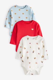 紅藍雙色啤啤熊 - 嬰兒服飾長袖連身衣3件裝 (U50095) | HK$116 - HK$150