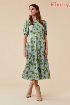 Zelena srednje dolga obleka s potiskom listov Finery Mathilde (U50365) | €24