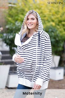 Seraphine White And Navy Blue Striped 3 in 1 Maternity To Babywearing Hoodie (U50430) | ₪ 335