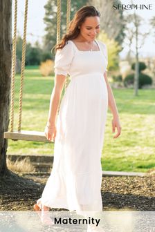 Seraphine White Shirred Maternity Maxi Dress (U50441) | ₪ 321