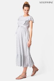 Seraphine Sage Grey/White Maternity And Nursing Midi Dress (U50442) | $129