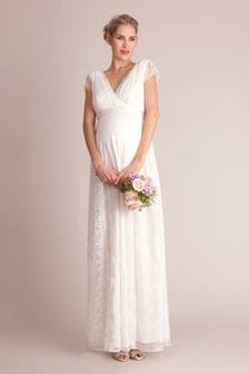 Seraphine Langes Hochzeitskleid mit V-Ausschnitt und Spitze (Umstandsmode) (U50449) | 536 €