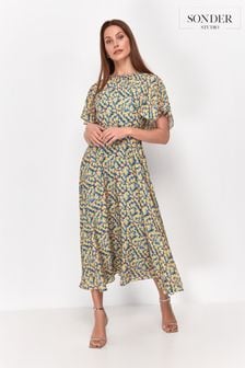 Sonder Studio GLAMOUR Floral Cape Sleeve Midi Dress (U50508) | ₪ 414