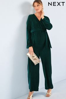 Emerald Green Maternity/Nursing Velvet Jumpsuit (U50514) | 15 BD