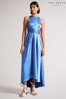 Ted Baker Mmilly Blue High Low Halter Dress With Integral Tie (U51316) | MYR 1,499