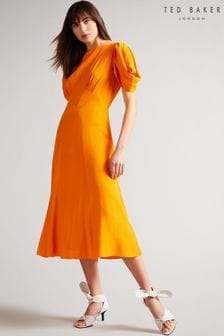 Ted Baker Tulipi Orange Panelled Midi Tea Dress (U51320) | €287