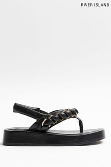 River Island Black Toe Thong Faltform Sandals (U51451) | 21 €