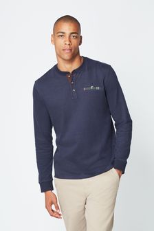 Navy Blue Elbow Patch Long Sleeve Grandad T-Shirt (U51586) | 31 €
