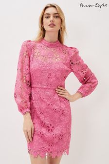 Phase Eight Pink Doris Guipure Lace Highneck Dress (U51606) | €79