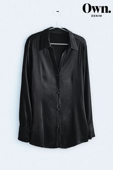 Fekete - Saját. Felszerelt szatén ing (U51845) | 22 820 Ft