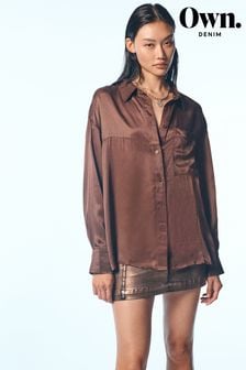 Own. Brown Oversized Satin Shirt (U51849) | ￥8,450