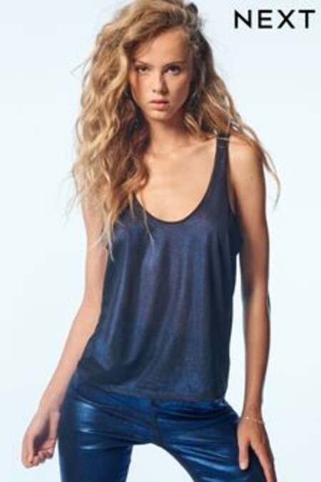 Azul - Camiseta sin mangas con cuello redondo y diseño metalizado de Own. (U51853) | 21 €