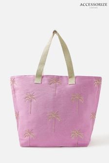 Accessorize Paradise Pink Palm Embroidered Tote Bag (U52068) | ₪ 140