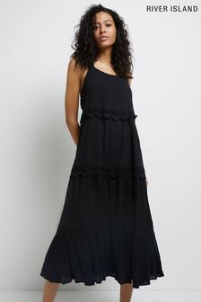 River Island Black Tiered Frill Midi Dress (U52101) | 48 €