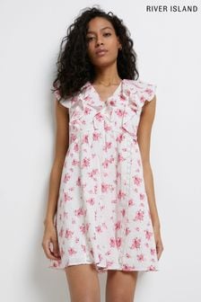 Розовое свободное платье мини с оборками River Island (U52126) | €23