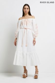 River Island White Apricot Emb Bardot Dress (U52145) | 40 €