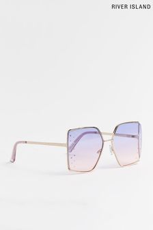 Jasnoniebieskie okulary przeciwsłoneczne River Island oversize ombre z kryształkami (U52154) | 112 zł