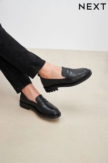 Black Forever Comfort® Leather Brogue Detail Chunky Loafer Shoes (U52279) | 20,360 Ft