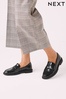 Black Forever Comfort® Croc Effect Patent Loafers (U52280) | €42