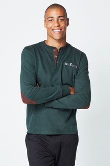 Green Elbow Patch Long Sleeve Grandad T-Shirt (U52542) | 31 €
