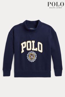 Dievčenský modrý univerzitný polosveter s logom Polo Ralph Lauren (U52722) | €78 - €86