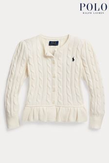 Polo Ralph Lauren Girls Cream Cable Knit Logo Peplum Cardigan (U52791) | €80 - €88