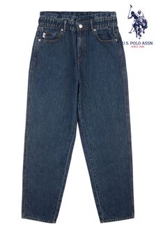 U.S. Polo Assn. Womens Blue Paper Bag Waist Slouch Jeans