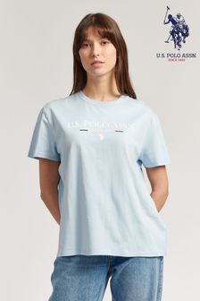 U.S. Polo Assn. Womens Blue USPA Logo Cropped T-Shirt (U53428) | ₪ 93