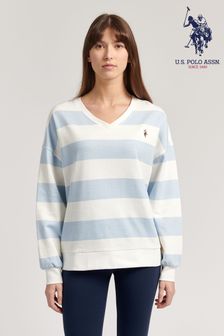 U.S. Polo Assn. Womens Blue V-Neck Striped Sweatshirt (U53465) | ₪ 233