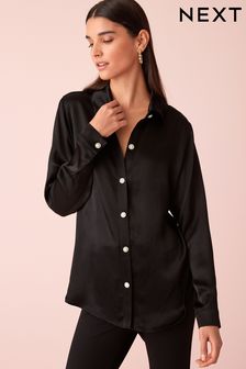 Black Button Through Satin Shirt (U53721) | €24.50