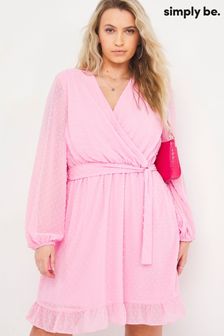 Simply Be Pink Wrap Dobby Skater Dress (U53975) | ₪ 163