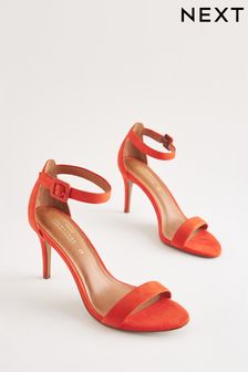 Pomarańczowy - Skórzane sandały na średnim obcasie Signature (U54007) | 149 zł