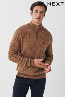 Camel Brown Zip Neck Next Chunky Cable Jumper (U54031) | R594