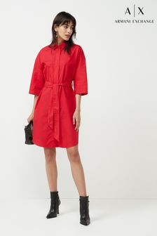 Красное хлопковое платье с завязкой на талии Armani Exchange (U54336) | €153