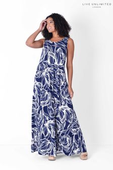 Live Unlimited LIVE Curve - Blue Floral Sleeveless Jersey Midi Dress (U54400) | €69