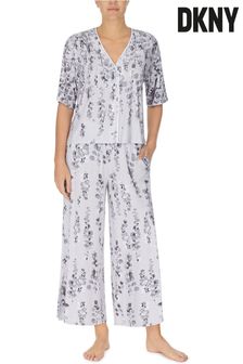 Donna Karan Grey Floral Sleep Lounge Top And Crop Pyjamas (U54471) | ₪ 554