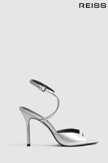 Reiss Silver Harper Leather Strappy Heels (U54591) | AED1,282