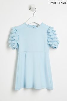 River Island Blue Scuba Frill Sleeve Dress (U54627) | DKK206
