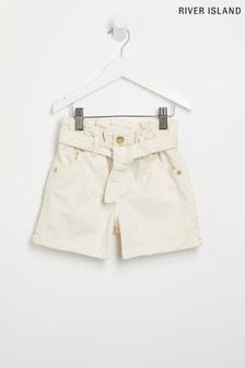 River Island Ecru Cream Girls 100% Cotton Paperbag Shorts (U54661) | $24