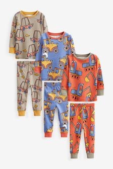 Orange/ Vert kaki/ Violet pelleteuse - Lot de 3 pyjamas confortables (9 mois - 12 ans) (U54782) | €28 - €34
