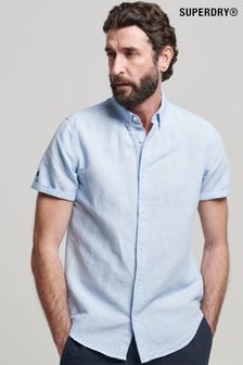 Superdry Light Blue Cotton Studios Linen Short Sleeve Shirt (U54891) | kr820