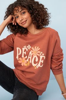 Rust Brown Peace Graphic Sweatshirt (U54941) | kr284