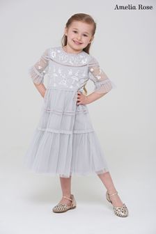 Amelia Rose Grey Embroidered Dress (U54948) | €77