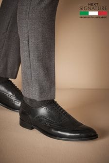 أسود - قياس عريض - حذاء بنقوش مخرمة جلد إيطالي من مجموعة Signature (U55092) | 407 ر.س