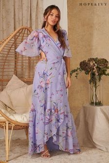 Hope And Ivy The Juniper Lilac Floral Print Maxi Wrap Dress (U55239) | €42