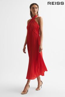 Reiss Red Roya Halter Neck Pleat Midi Dress (U55393) | 333 €