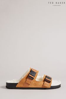 Ted Baker Dougie Brown Suede Nylon Clip Two Strap Slippers (U55415) | €31