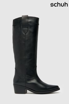 Schuh Dawn Leather Western Black Knee Boots