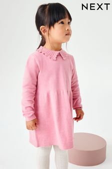 Pink Knitted Long Sleeve Dress With Collar Detail (3mths-7yrs) (U55535) | €18.50 - €24