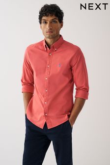 Coral Pink With Stag Long Sleeve Oxford Shirt (U55620) | kr324
